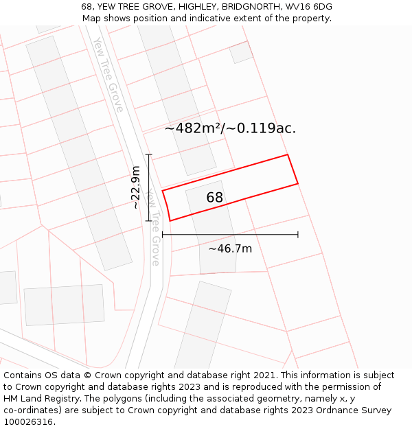 68, YEW TREE GROVE, HIGHLEY, BRIDGNORTH, WV16 6DG: Plot and title map