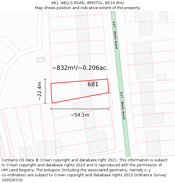 681, WELLS ROAD, BRISTOL, BS14 9HU: Plot and title map