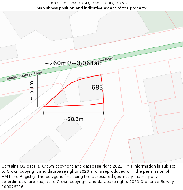 683, HALIFAX ROAD, BRADFORD, BD6 2HL: Plot and title map