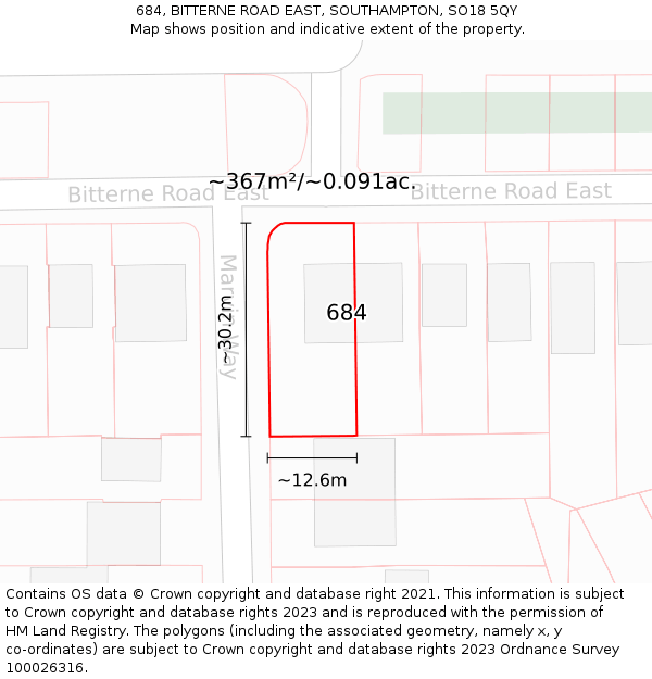 684, BITTERNE ROAD EAST, SOUTHAMPTON, SO18 5QY: Plot and title map