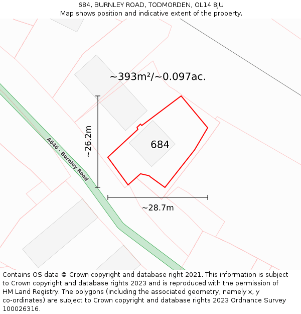 684, BURNLEY ROAD, TODMORDEN, OL14 8JU: Plot and title map