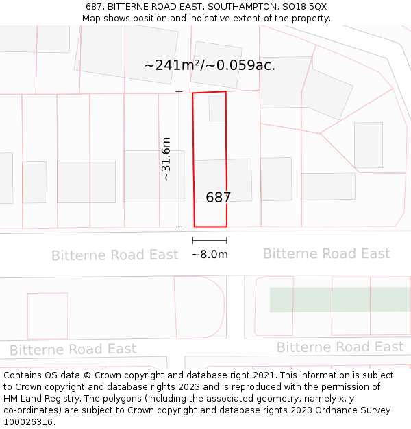 687, BITTERNE ROAD EAST, SOUTHAMPTON, SO18 5QX: Plot and title map