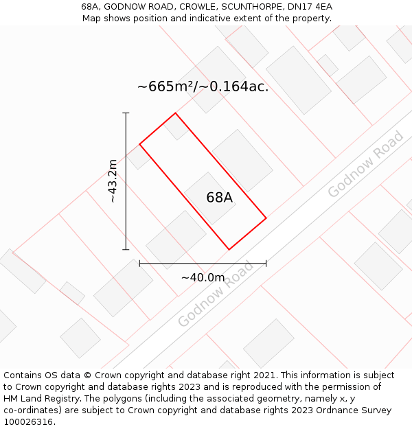 68A, GODNOW ROAD, CROWLE, SCUNTHORPE, DN17 4EA: Plot and title map