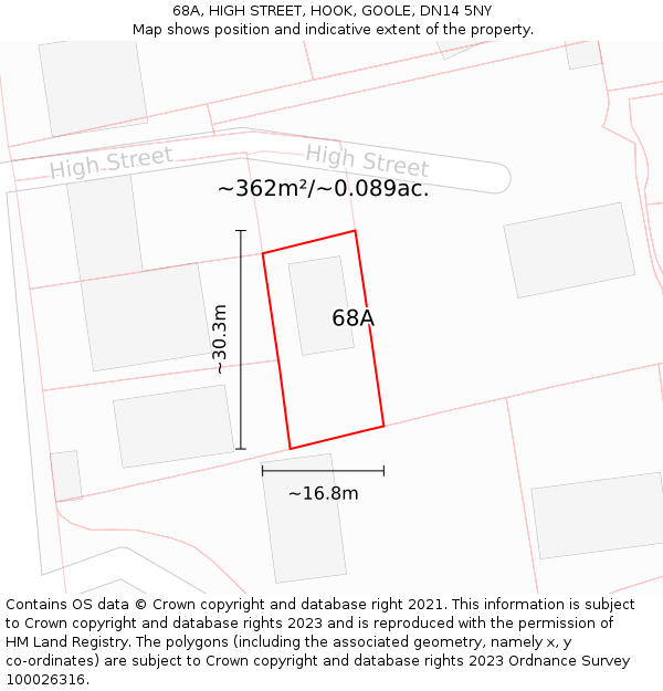 68A, HIGH STREET, HOOK, GOOLE, DN14 5NY: Plot and title map