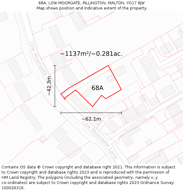 68A, LOW MOORGATE, RILLINGTON, MALTON, YO17 8JW: Plot and title map