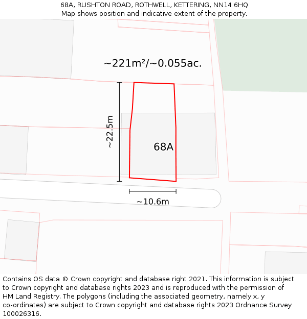 68A, RUSHTON ROAD, ROTHWELL, KETTERING, NN14 6HQ: Plot and title map