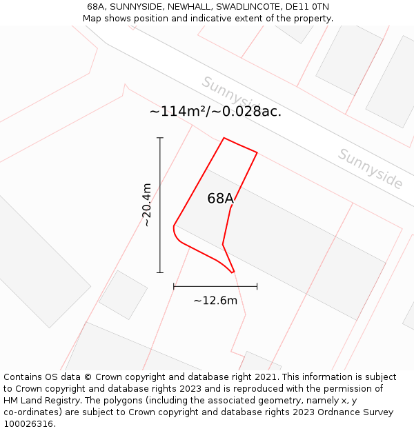 68A, SUNNYSIDE, NEWHALL, SWADLINCOTE, DE11 0TN: Plot and title map