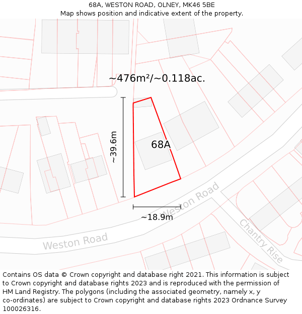 68A, WESTON ROAD, OLNEY, MK46 5BE: Plot and title map