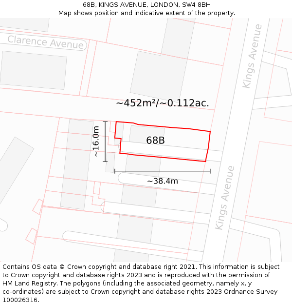68B, KINGS AVENUE, LONDON, SW4 8BH: Plot and title map