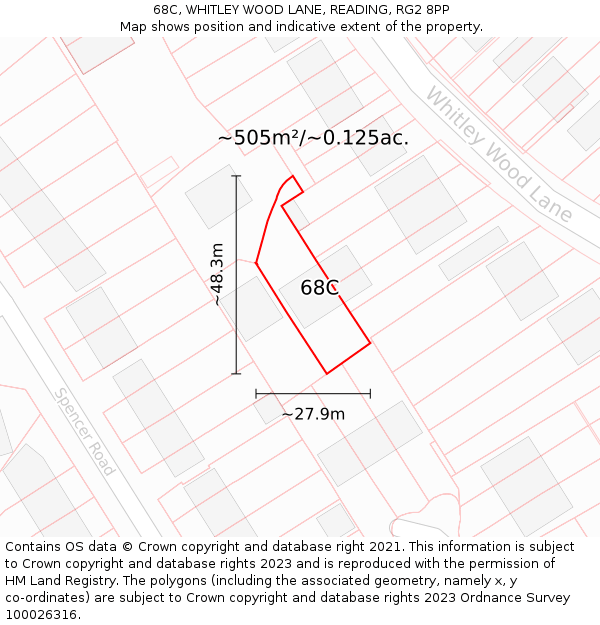 68C, WHITLEY WOOD LANE, READING, RG2 8PP: Plot and title map