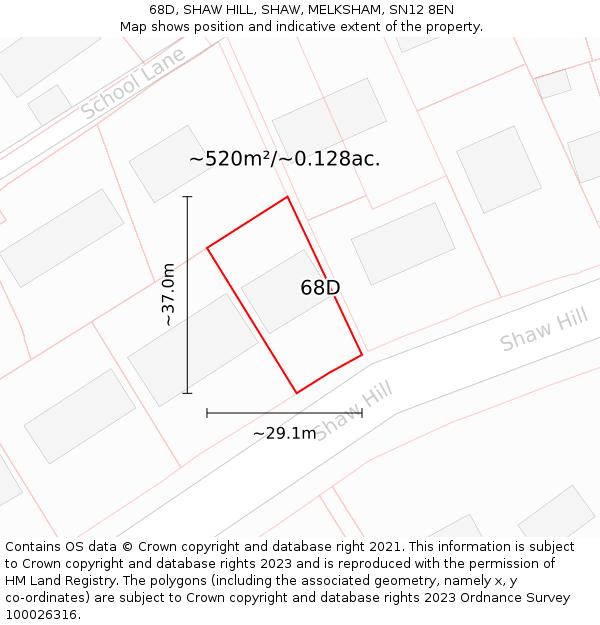 68D, SHAW HILL, SHAW, MELKSHAM, SN12 8EN: Plot and title map