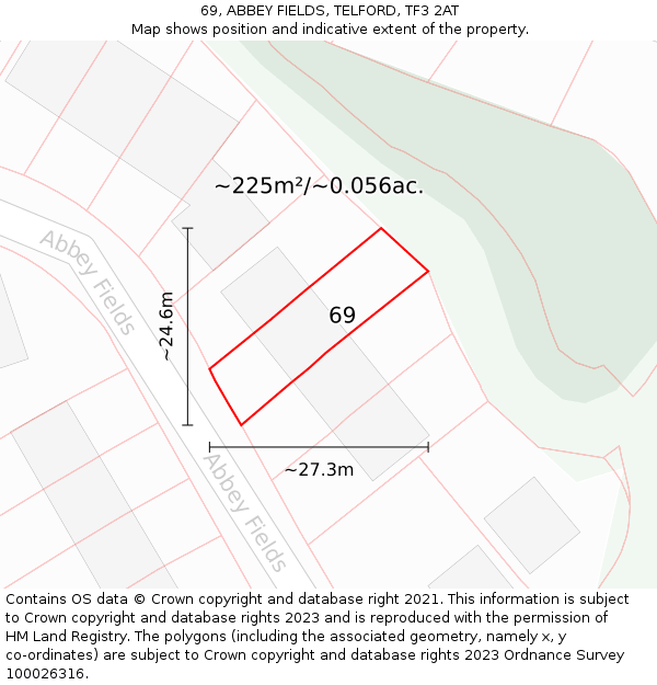 69, ABBEY FIELDS, TELFORD, TF3 2AT: Plot and title map