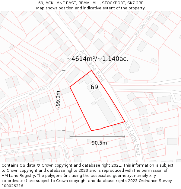 69, ACK LANE EAST, BRAMHALL, STOCKPORT, SK7 2BE: Plot and title map
