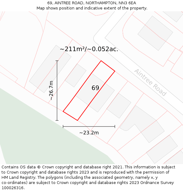 69, AINTREE ROAD, NORTHAMPTON, NN3 6EA: Plot and title map