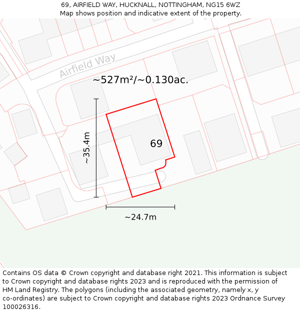 69, AIRFIELD WAY, HUCKNALL, NOTTINGHAM, NG15 6WZ: Plot and title map