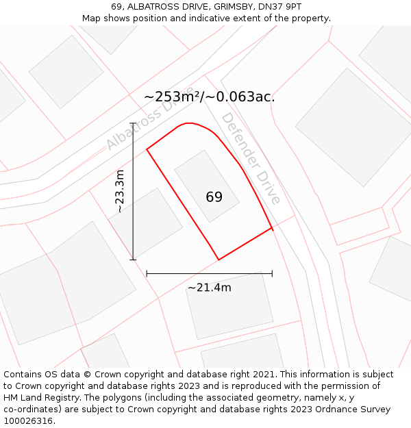69, ALBATROSS DRIVE, GRIMSBY, DN37 9PT: Plot and title map