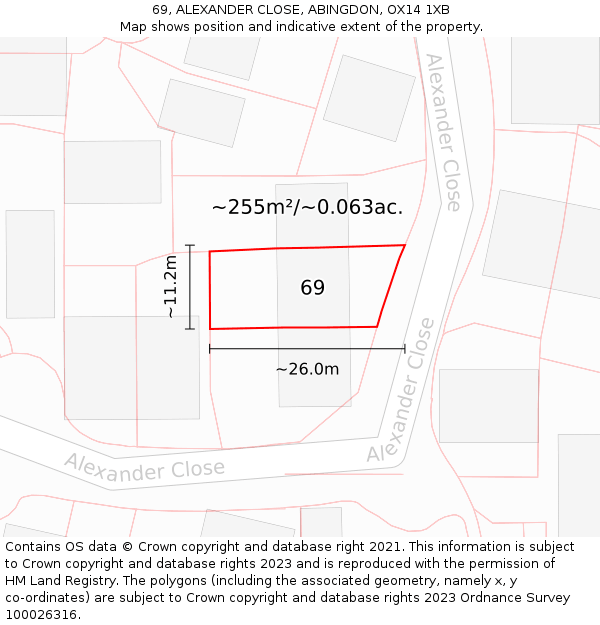 69, ALEXANDER CLOSE, ABINGDON, OX14 1XB: Plot and title map