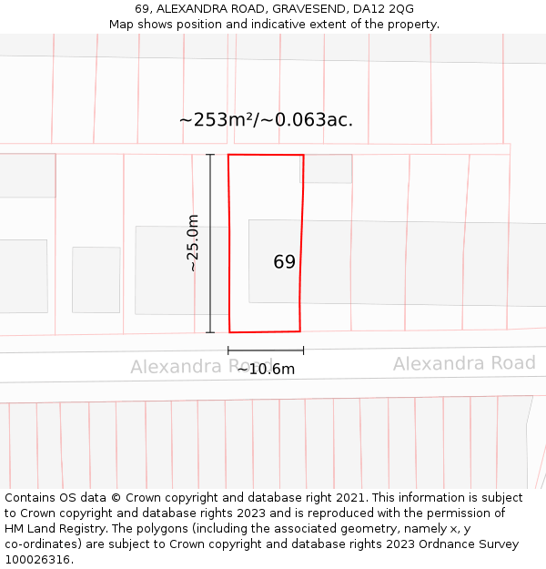 69, ALEXANDRA ROAD, GRAVESEND, DA12 2QG: Plot and title map