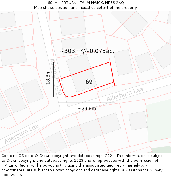 69, ALLERBURN LEA, ALNWICK, NE66 2NQ: Plot and title map
