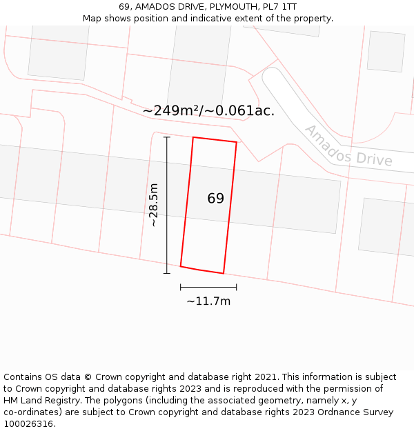 69, AMADOS DRIVE, PLYMOUTH, PL7 1TT: Plot and title map
