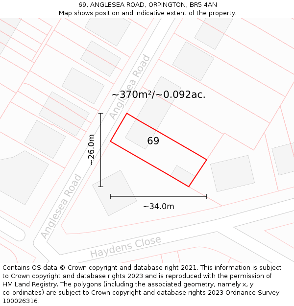 69, ANGLESEA ROAD, ORPINGTON, BR5 4AN: Plot and title map