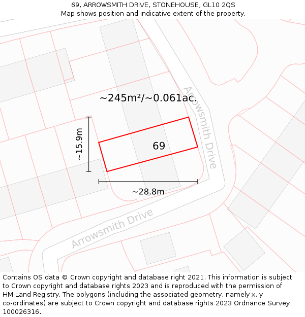 69, ARROWSMITH DRIVE, STONEHOUSE, GL10 2QS: Plot and title map