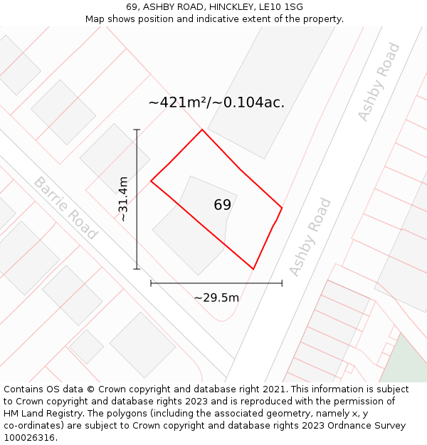 69, ASHBY ROAD, HINCKLEY, LE10 1SG: Plot and title map