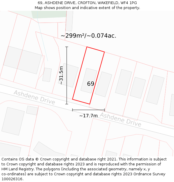 69, ASHDENE DRIVE, CROFTON, WAKEFIELD, WF4 1PG: Plot and title map