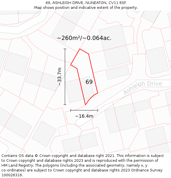 69, ASHLEIGH DRIVE, NUNEATON, CV11 6SF: Plot and title map