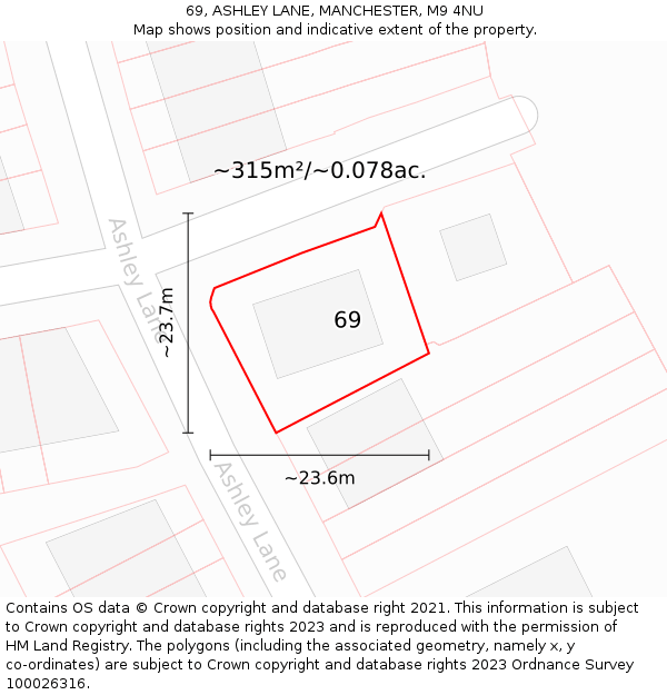 69, ASHLEY LANE, MANCHESTER, M9 4NU: Plot and title map
