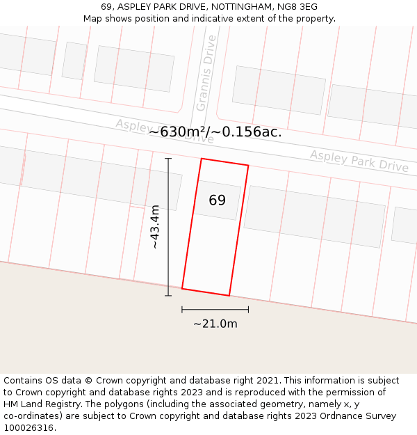 69, ASPLEY PARK DRIVE, NOTTINGHAM, NG8 3EG: Plot and title map