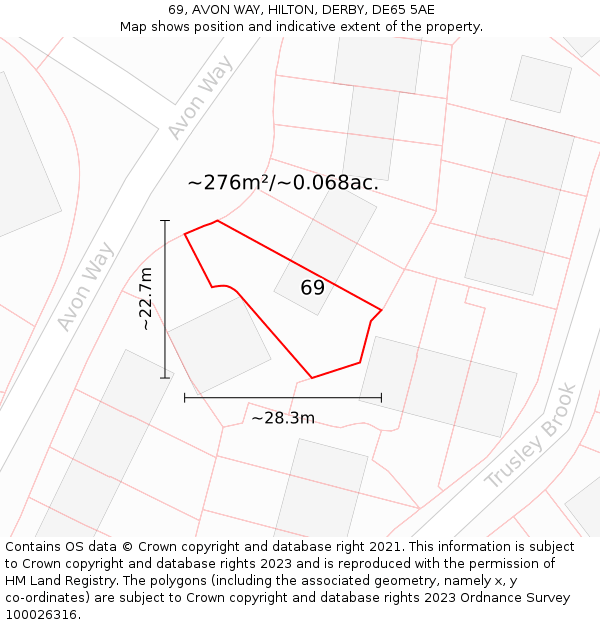 69, AVON WAY, HILTON, DERBY, DE65 5AE: Plot and title map