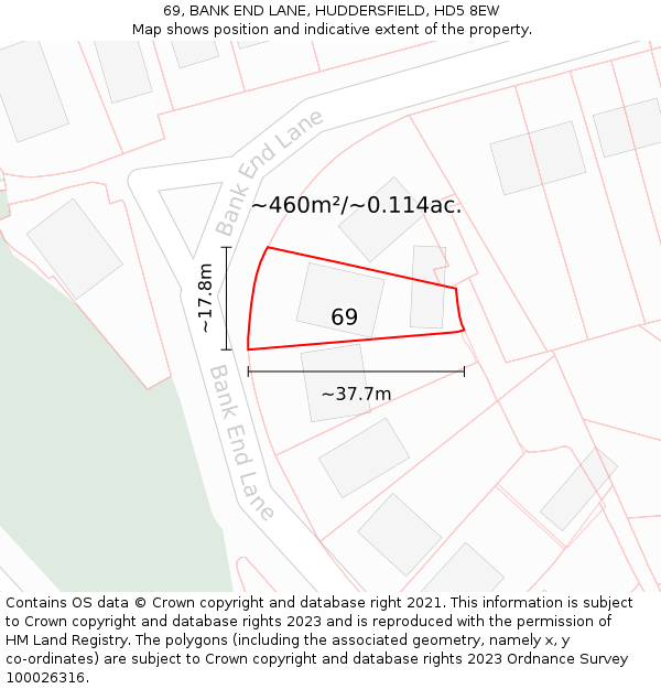 69, BANK END LANE, HUDDERSFIELD, HD5 8EW: Plot and title map