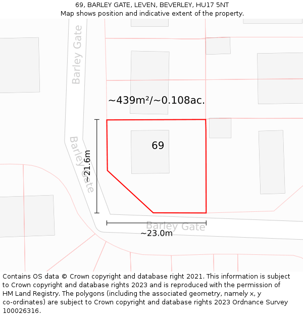 69, BARLEY GATE, LEVEN, BEVERLEY, HU17 5NT: Plot and title map