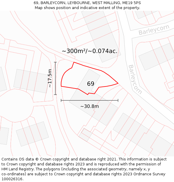 69, BARLEYCORN, LEYBOURNE, WEST MALLING, ME19 5PS: Plot and title map
