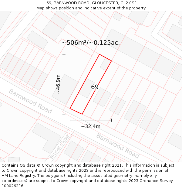 69, BARNWOOD ROAD, GLOUCESTER, GL2 0SF: Plot and title map
