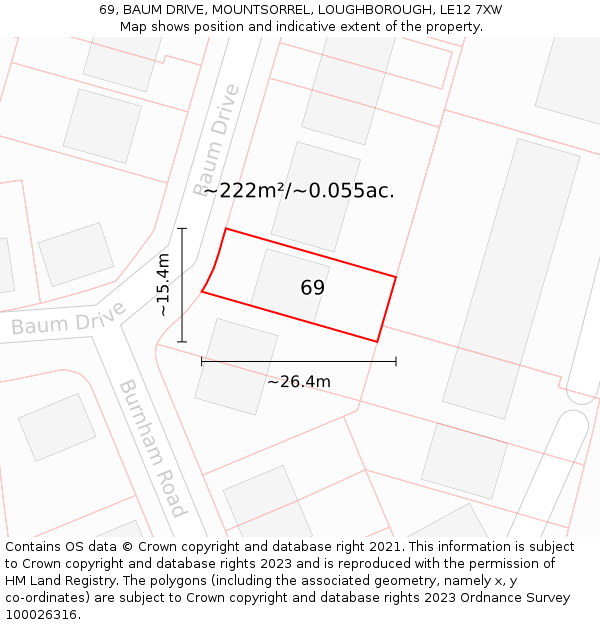 69, BAUM DRIVE, MOUNTSORREL, LOUGHBOROUGH, LE12 7XW: Plot and title map