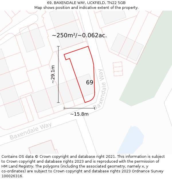 69, BAXENDALE WAY, UCKFIELD, TN22 5GB: Plot and title map