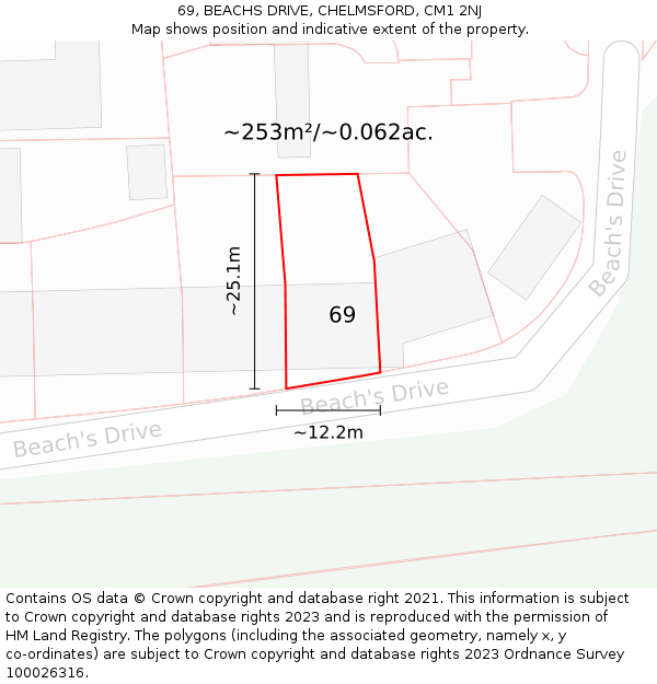 69, BEACHS DRIVE, CHELMSFORD, CM1 2NJ: Plot and title map