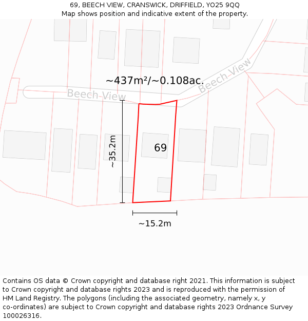 69, BEECH VIEW, CRANSWICK, DRIFFIELD, YO25 9QQ: Plot and title map