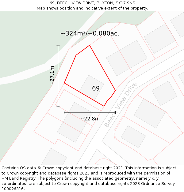 69, BEECH VIEW DRIVE, BUXTON, SK17 9NS: Plot and title map