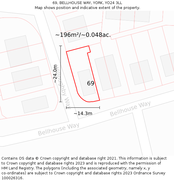 69, BELLHOUSE WAY, YORK, YO24 3LL: Plot and title map