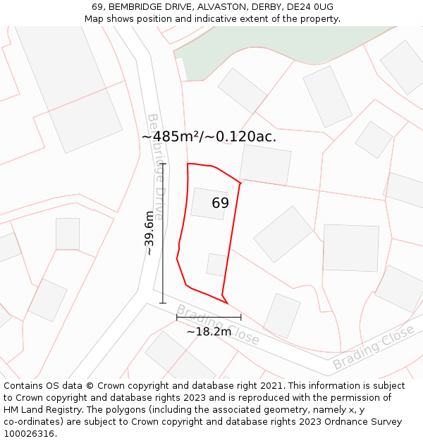 69, BEMBRIDGE DRIVE, ALVASTON, DERBY, DE24 0UG: Plot and title map