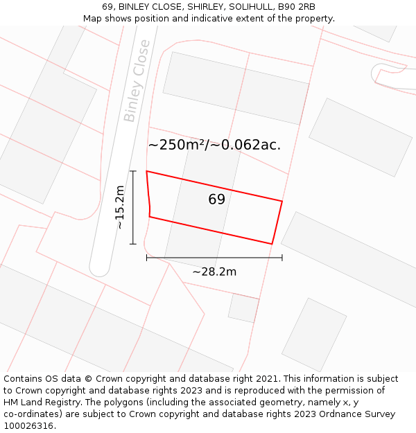69, BINLEY CLOSE, SHIRLEY, SOLIHULL, B90 2RB: Plot and title map