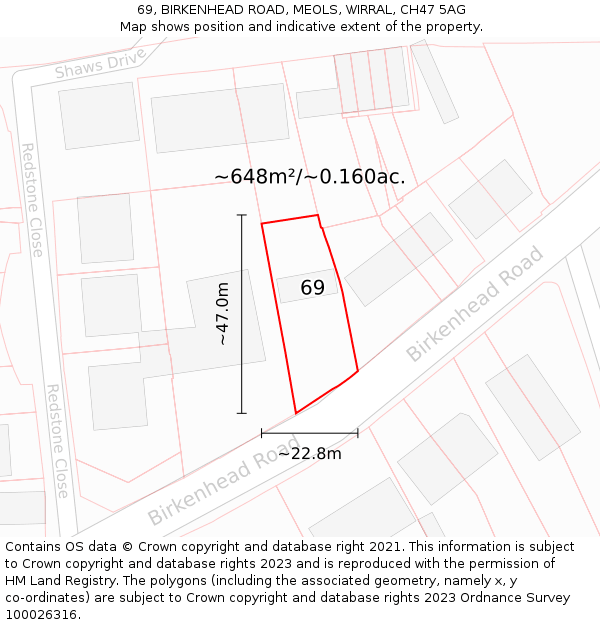 69, BIRKENHEAD ROAD, MEOLS, WIRRAL, CH47 5AG: Plot and title map