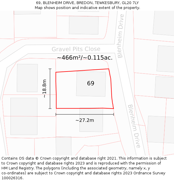 69, BLENHEIM DRIVE, BREDON, TEWKESBURY, GL20 7LY: Plot and title map