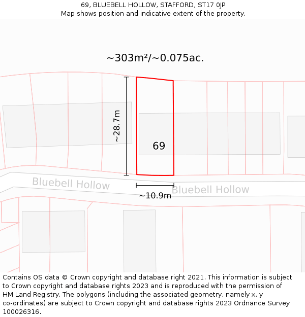 69, BLUEBELL HOLLOW, STAFFORD, ST17 0JP: Plot and title map