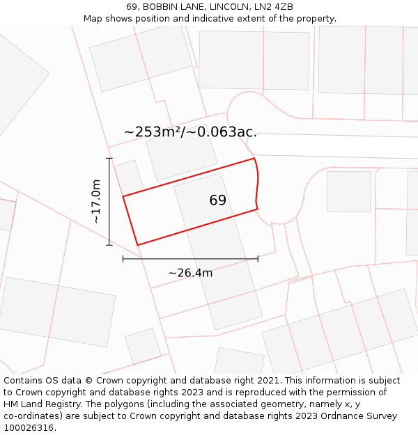 69, BOBBIN LANE, LINCOLN, LN2 4ZB: Plot and title map