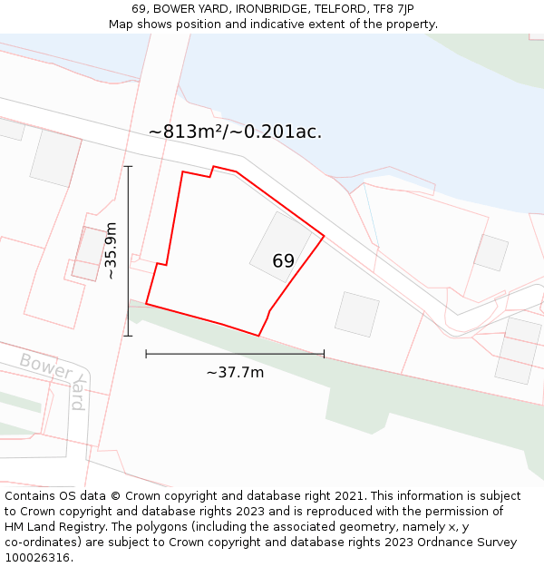 69, BOWER YARD, IRONBRIDGE, TELFORD, TF8 7JP: Plot and title map