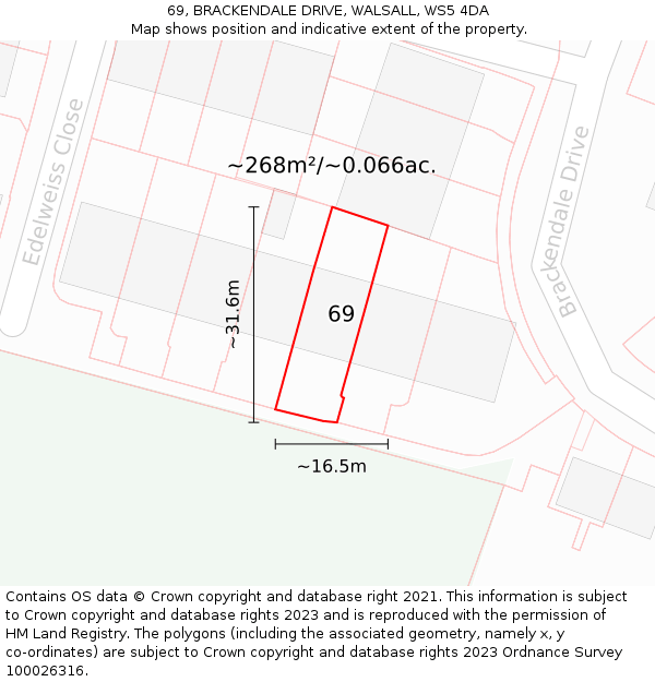 69, BRACKENDALE DRIVE, WALSALL, WS5 4DA: Plot and title map